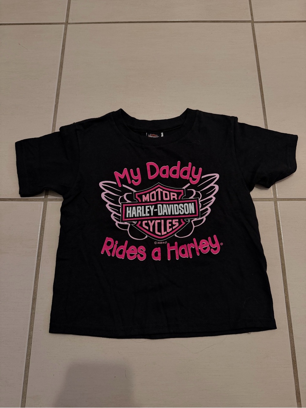 Harley-Davidson Kids Black T-Shirt with Pink Graphic 'My Daddy Rides a Harley'